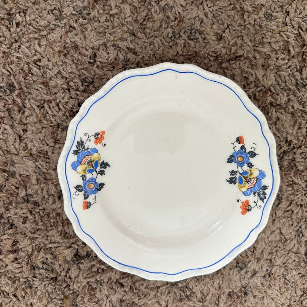 Vintage Steubenville Ivory Scalloped Floral Dinner Plate Blue Orange Flower